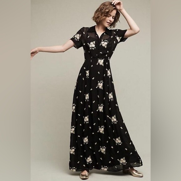 Ghost Dresses & Skirts - Ghost Marova Sheer Floral Embroidered Black Maxi Dress